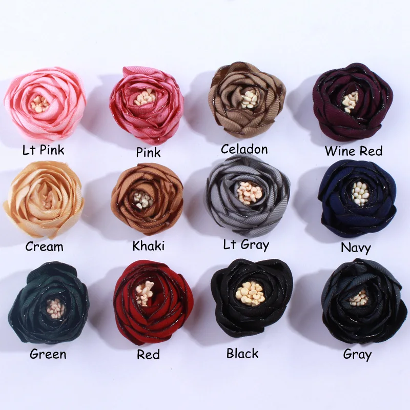 

30 Pcs/Lot,3 CM Hot Sale Mini Satin Tulip Flowers For Hair Accessories Lovely Antique Burned Fabric Flower DIY For Headbands