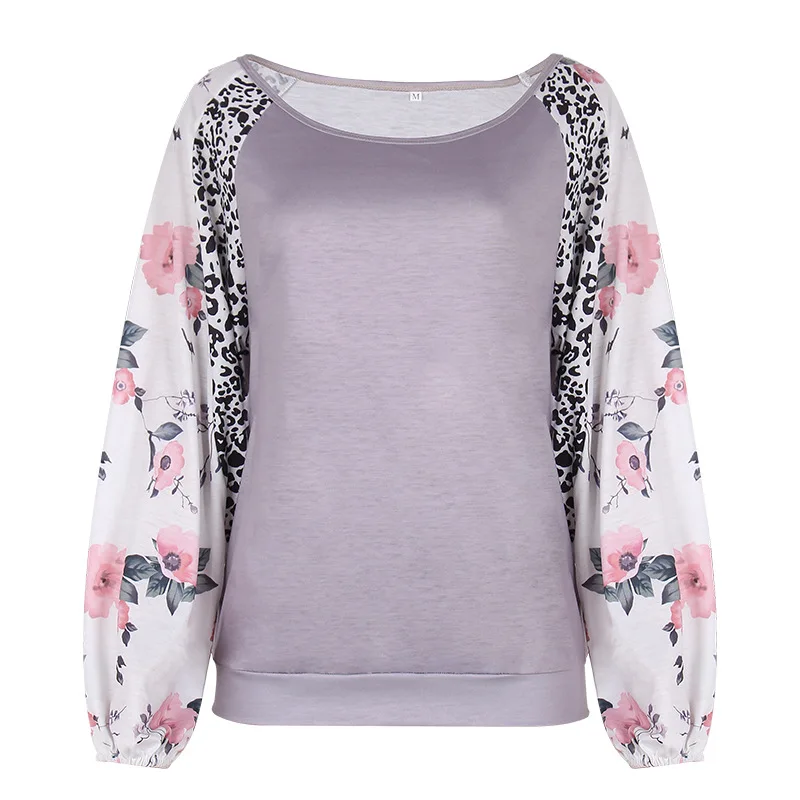 

WEPBEL T-shirt Spring Summer Fashion Loose T-shirt Women's Casual Long Sleeve Flower Printed O-Neck Off Shoulder T-shirt Top