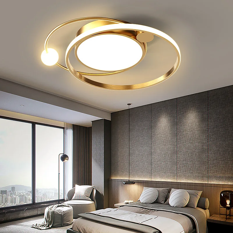 Gold Modern Led Ceiling Light Nordic Round Lighting Fixture Living Bedroom Restaurant Kitchen Reading Indoor Decor Planet Lamps