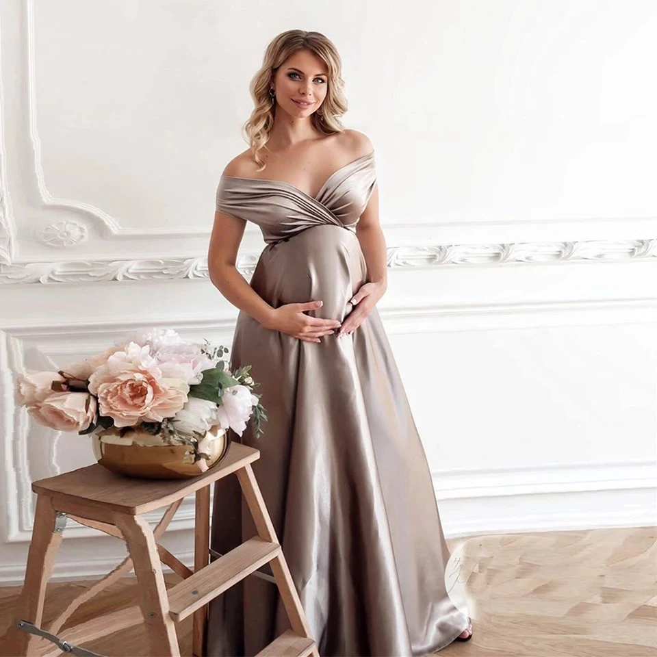 

Long Formal Elegant Evening Dresses A-line Off Shoulder Satin Prom Party Gown Custom Made EN12