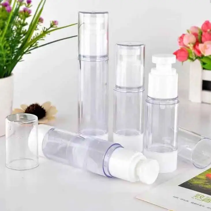 

30ml Portable Cosmetic Plastic Empty Packaging Vial 50ml Transparent Refillable Airless Spray Pump Bottle LX1102
