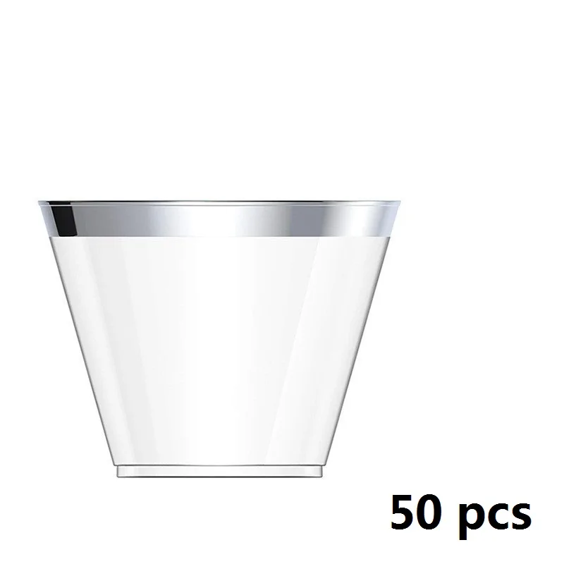 Silver 50pcs 25 шт/50 шт, розовое золото, пластиковые стаканы, одноразовые стаканы, золотые стаканы, свадебные, вечерние, декоративные, прозрачные, золотые стаканы для напитков, 9 унций - Цвет: Silver 50pcs