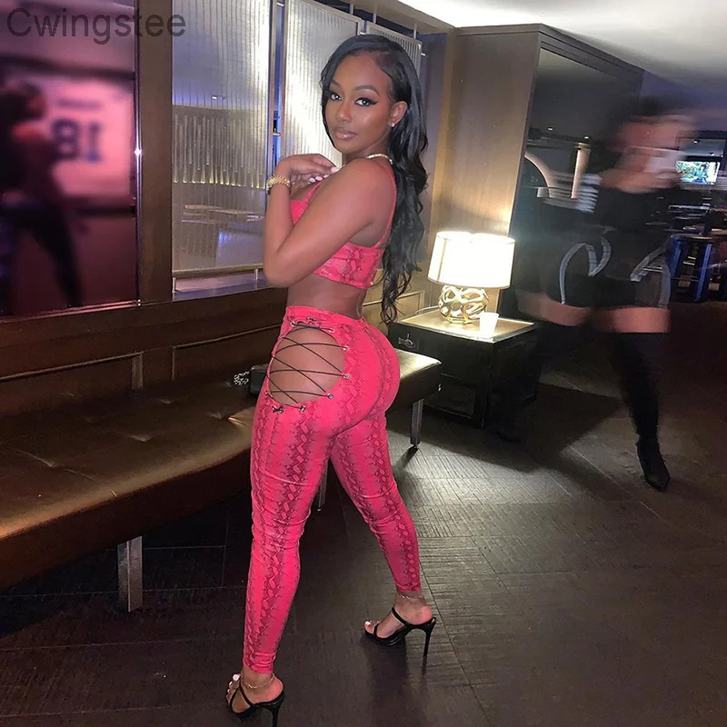 

Женский комплект из двух предметов, открытый бандажный пикантный топ с принтом и леггинсы с высокой талией, Клубная одежда для вечерние, 2020