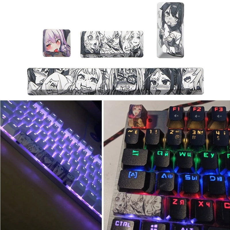 

2021 New 4Pcs Japanese Anime PBT Space Keycaps Ahegao 6.25U ESC Spacebar Keyboard