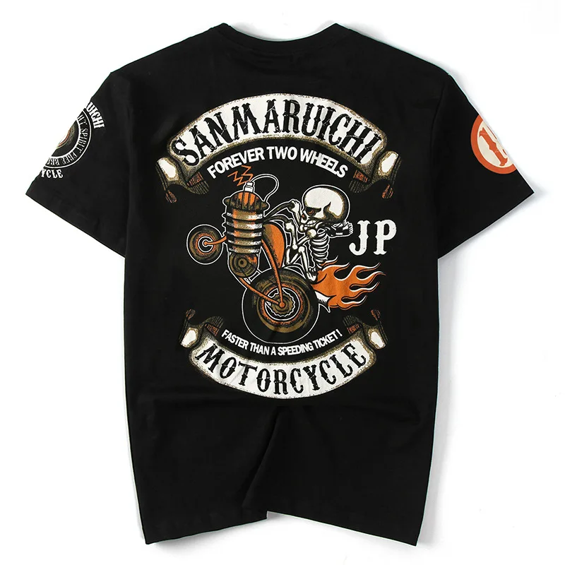 

Japanese Tide Brand Punk Skull Motorcycle Half-sleeved Plus Size Hip-hop Cotton Men's Short-sleeved T-shirt Alternative Clothing