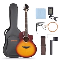 ammoon gt 22 41 inch cutaway acoustic folk guitar kit with gig bag capo picks tuner string winder wrench stringsstrap