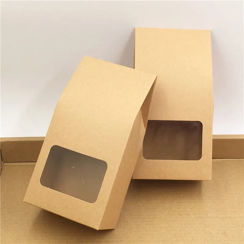 

30Pcs/Lot Gift Bags Kraft Paper With Small PVC Window Handmade Souvenir Packaging Brown Paperboard Box Apple Heart