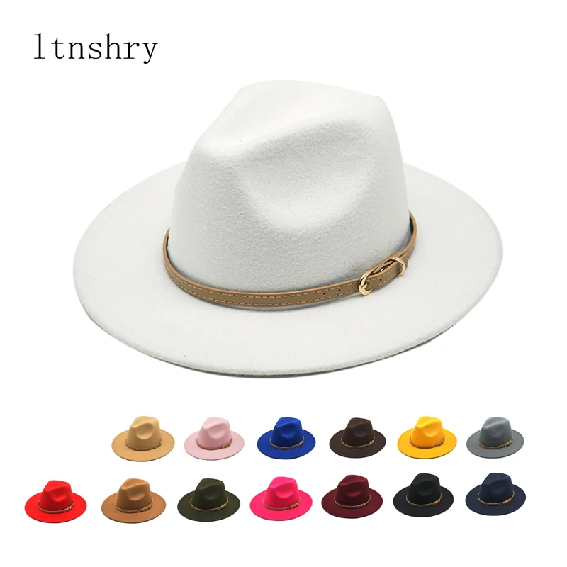 

Шляпа с широкими полями для мужчин и женщин, однотонная фетровая Панама, простая церковная Панама Дерби, из смеси искусственной шерсти, чёрн...