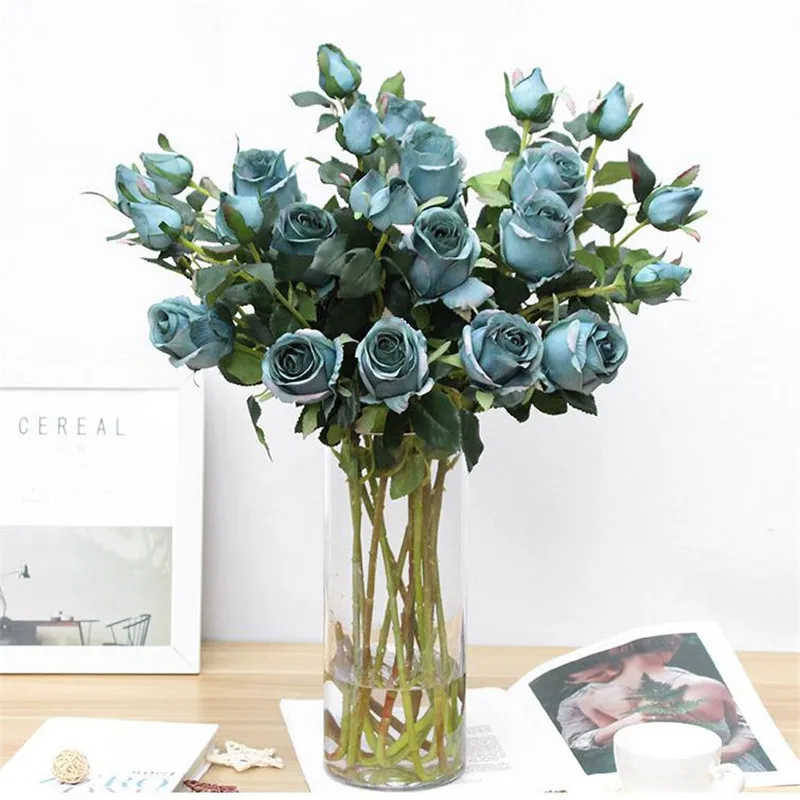 

7Pcs Fake Short Stem Rose (2 heads/piece) 26.77" Length Simulation Retro Roses for Wedding Home Decorative Artificial Flowers