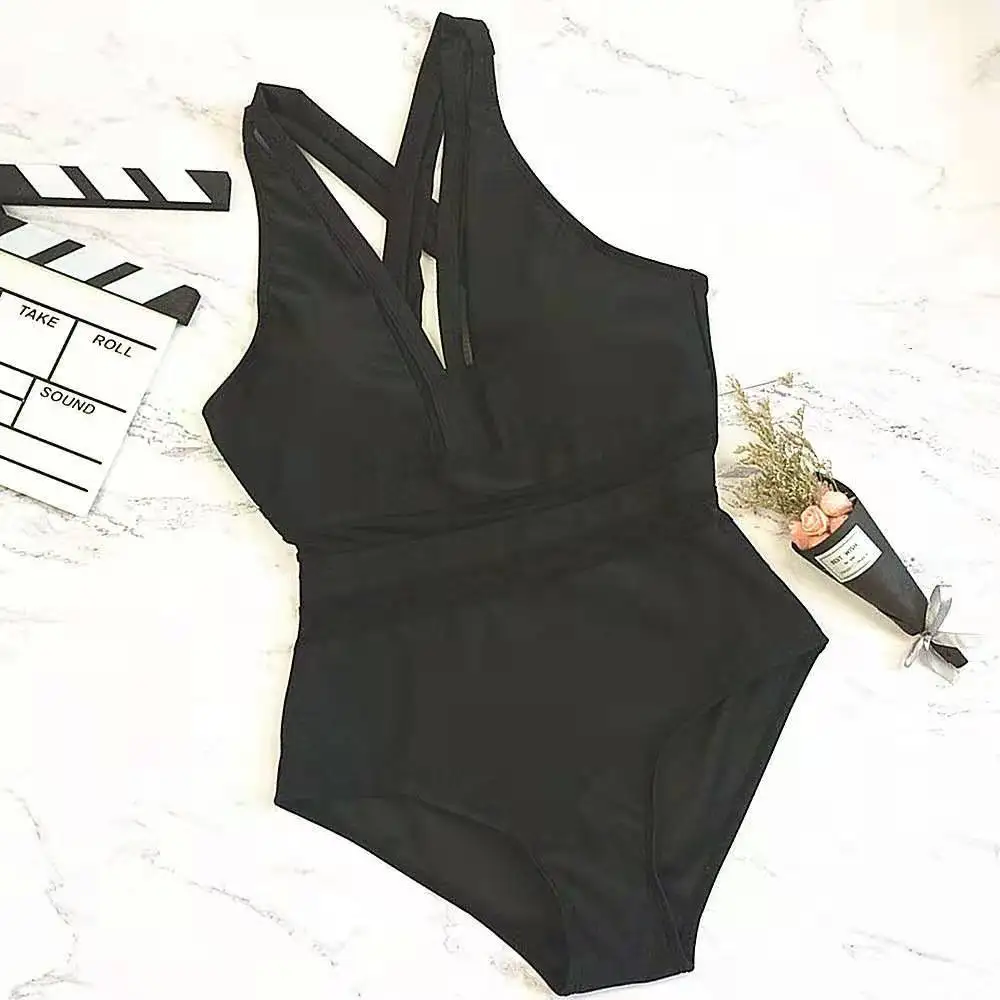 

2020 Women Beach sexy swimsuit black splicing mesh sling Push Up Swimsuit Female Beachwear Swimming Swimwear Swim Suit