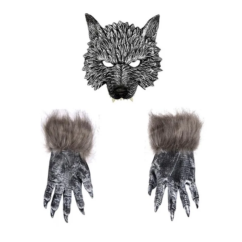 

Roleparty Halloween Venice Carving Retro Rome Wolf Head Masquerade Masks Terrorist Scary Venetian Carnival Wolfclaw Gloves Mask