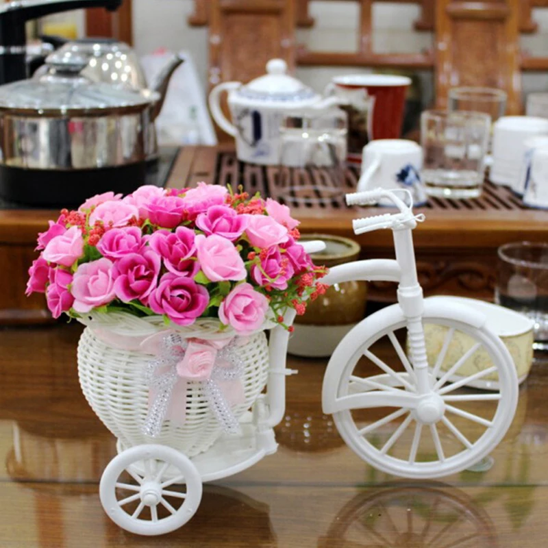 Искусственный велосипед моды розового цвета для домашнего украшения, мебели, пластиковый стол из ротанга.