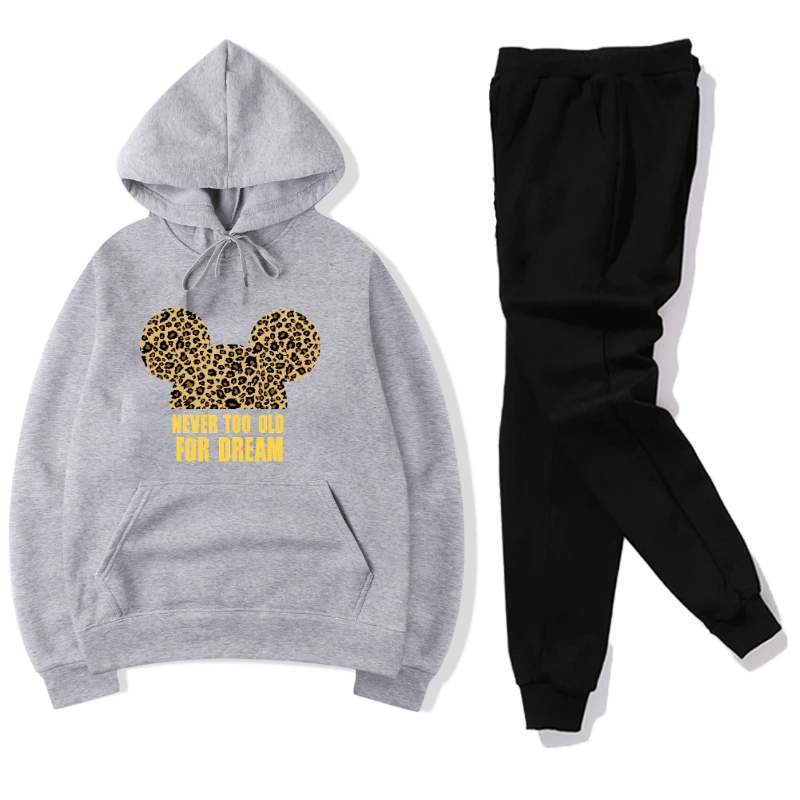 

Womens Pullover Leopard Tracksuit Sets Hooded Sweatshirts Casual Sport Jump Suits Sets Feamle Outerwears Pairs Lovers 2020