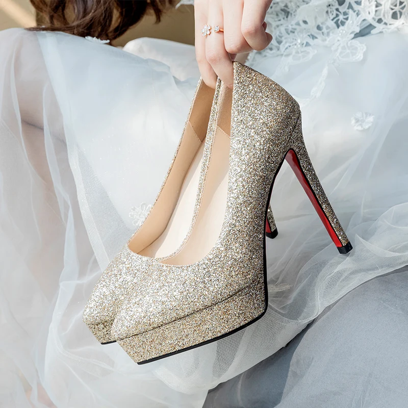 2019 сезон весна осень красное женское с пайетками свадебные туфли украшениями в