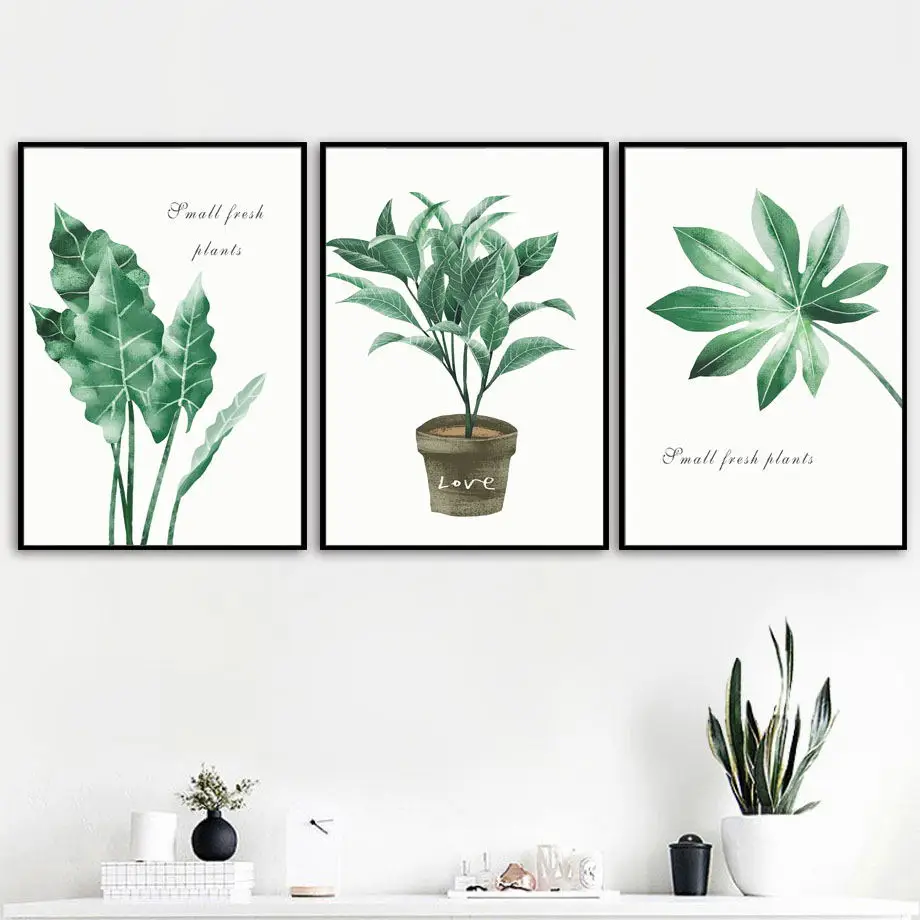 Противоударная заданяя Бонсай Кактус Wall Art Холст Картина зеленые листья кавычки