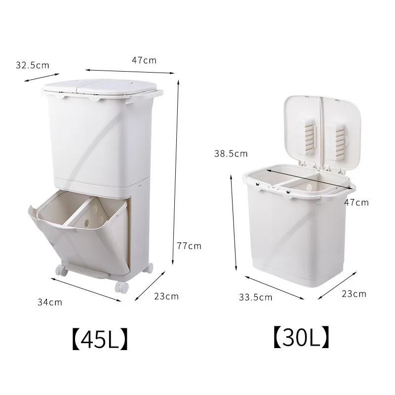 

Kitchen Press Trash Can Sorting Trash Bin Household Dry And Wet Separation Waste Bin Pedal Classification Rubbish Bin with wheel