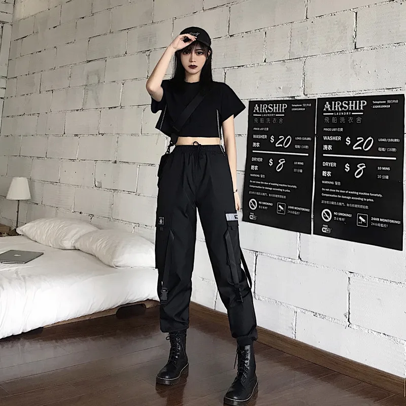 Женские свободные брюки карго уличные мешковатые с высокой талией