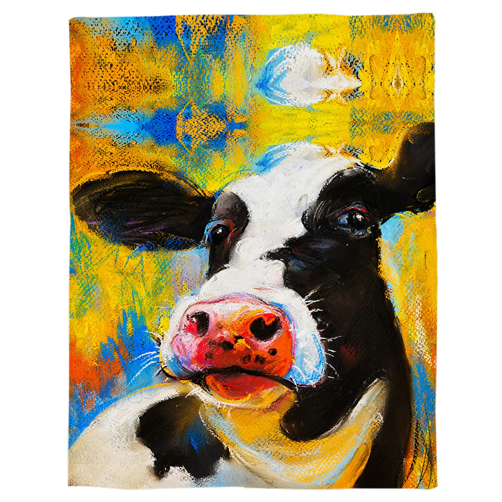 

Animal Cow Color Oil Painting Throw Blanket Portable Soft Bedspread Microfiber Flannel Blankets for Beds
