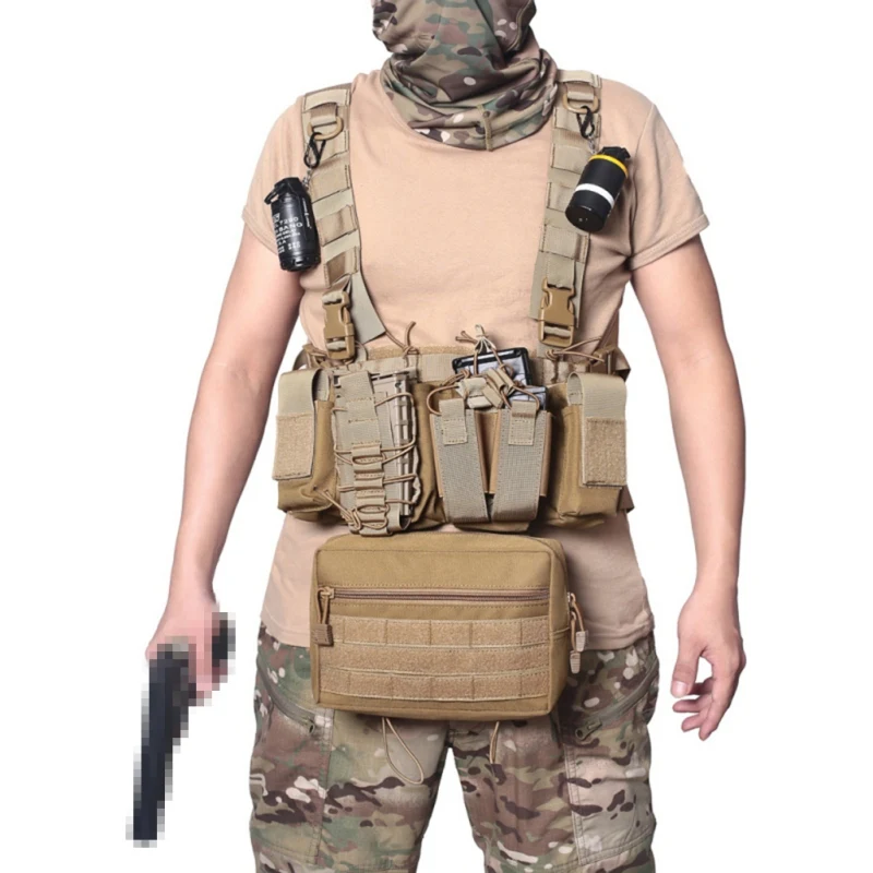 

Multicam Tactical Molle Vest Ammo Chest Rig Removable Hunting Shoot Airsoft Paintball Gear Vest With AK 47/74 Magazine Pouch Bag