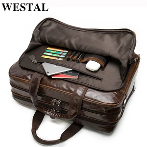 Портфель WESTAL мужской из натуральной кожи, Офисная сумка для ноутбука, сумка для документов, Дорожный чемодан на плечо