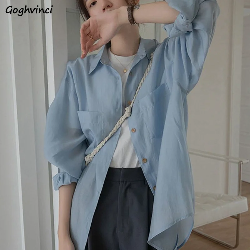

Shirts Women Korean Style Solid Long Sleeve Summer Sun-proof Top All-match Fashion Loose Female Harajuku Casual Elegant Chic OL