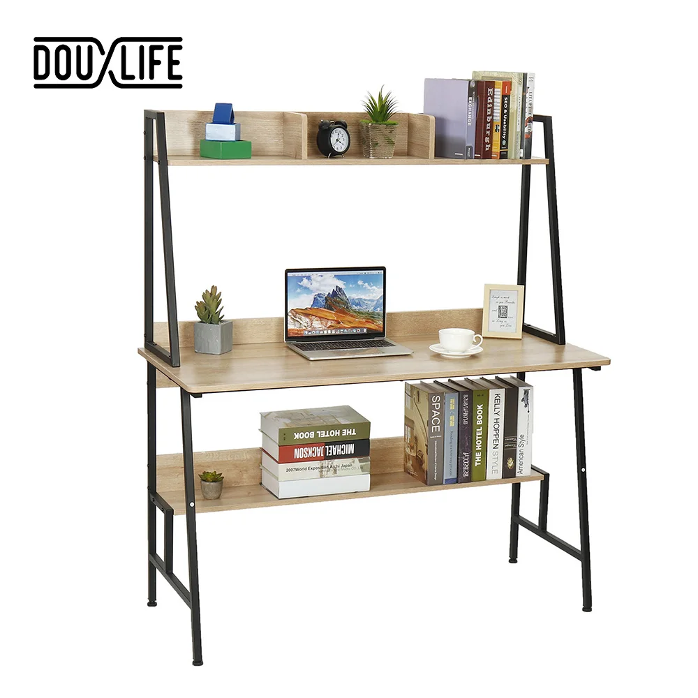 

Douxlife Multi-Layer Computer Laptop Desk Simple Office Table For Study Gaming Stand With Bookcase Shelves Rack Home Furniture