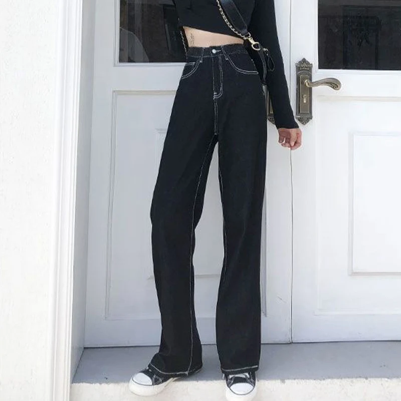 

High Waist Pockets Straight Women's Jeans All-Match Loose Pencil Denim Pants 2021 Autumn Vintage Streetwear Ladies Long Trousers