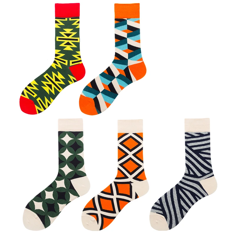 

Shape Men Cotton Socks Circle Squares Stripes Creative High Quality Cool Happy Funny Socks Adult Casual Crew Socks Autumn Winter