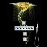 mboenn 5 functions waterfall shower system set embedded ceiling led rain shower head bathroom thermostatic faucet mixer bath tap