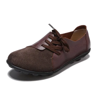 

Spring Suede Genuine Leather Patchwork Women Shoes Wild Soft Bottom Flat Shoes Lace-up Casual Zapatillas Femme Damesschoenen
