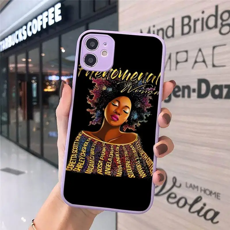 

Melanin Poppin Aba Black Girl Phone Case Matte transparent For Purple iPhone 12 Mini 11 Pro XR XS Max 7 8 Plus X Back Cover