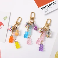 high quality candy color bears keychain kawaii drinks keyring car bag pendent charm airpods accessories couple gift keyfob