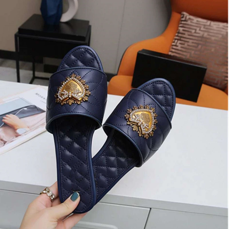 

Genuine Leather Women Slippers Luxury beads Preal Women Mules Indoor Outdoor Casual Flat Shoes Ladies Comfortable Non-slip Mules