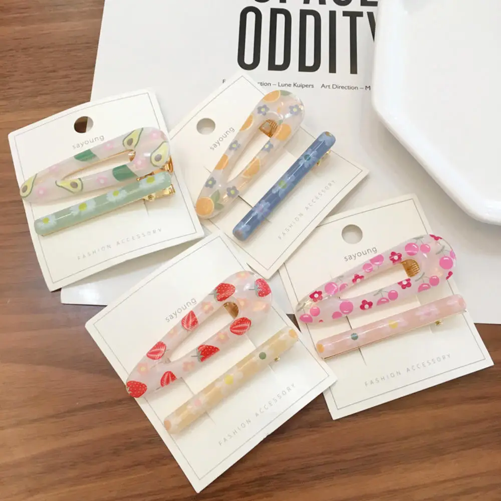 

Hot New 2pcs/set Acetate Fruit Hair Clips Water Drop Type Resin Acrylic Hairpins Duckbill clip Women Girls Hair Accessories