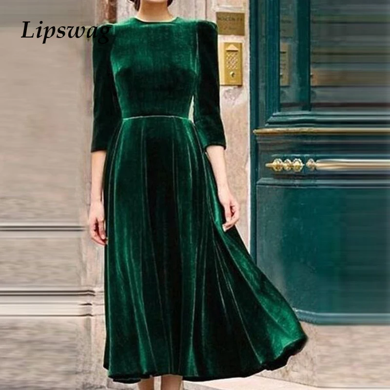 Винтажное бархатное Макси платье для женщин 2020 весна осень рукав три четверти