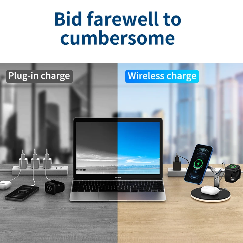 

15W 3 In 1 Magnetic Wireless Chager Fast Charging Station Dock Stand Touch Light for iPhone 12S 12 Pro Max iWatch Airpods Pro