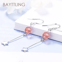 bayttling new arrival silver color 53mm pink strawberry crystal star drop earrings for women fashion jewelry gifts