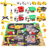 engineering construction vehicles toys mini animal pull back cars with play mat city map trucks playset toy for children gifts