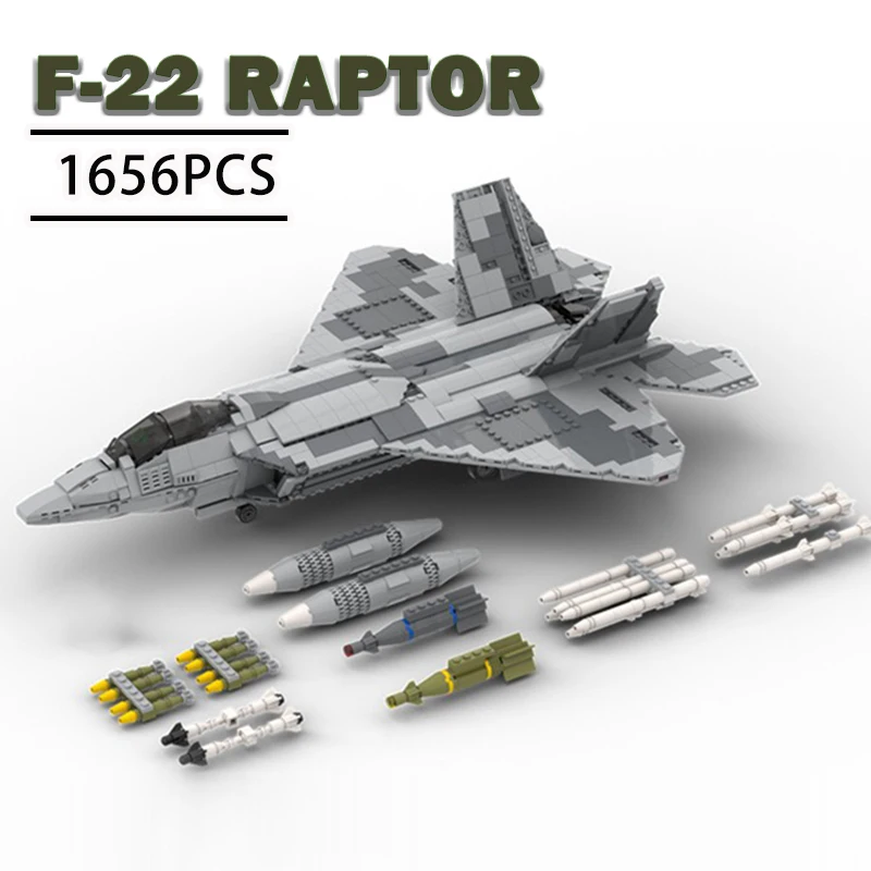 

Creator MOC Military Weapon series F-22 Raptor fighter Air Force combat aircraft model set military aircraft DIY brick Kid toys