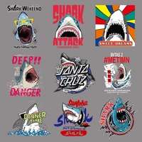 large t shirt printing clothing patch funny sea animal shark iron for men and women summer short sleeve heat transfer