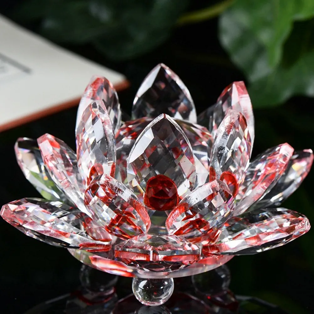 1 Pcs Lotus Crystal Glass Figure Paperweight Ornament Feng Shui Decor Collection Wedding Home Gifts | Дом и сад