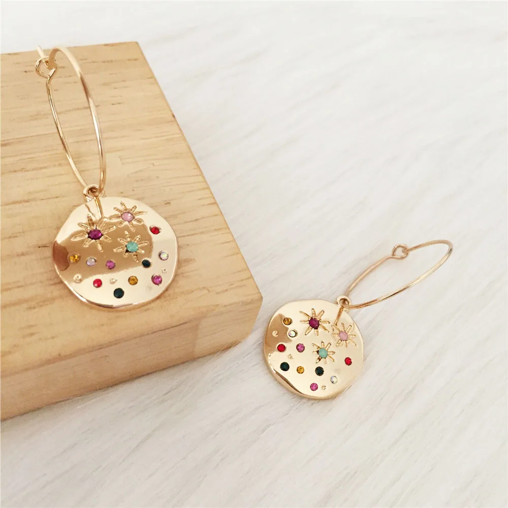 Набор из круглых серег и ожерелья с подвеской многоцветный камнем подарок для