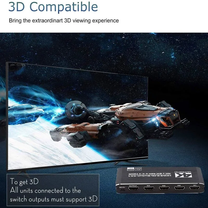 Switch 5 Port HDMI-compati IR Remote Control Switcherble 4 In 1 Out Switcher 4x1 Selector Support 4K@30Hz Ultra HD 3D | Безопасность и
