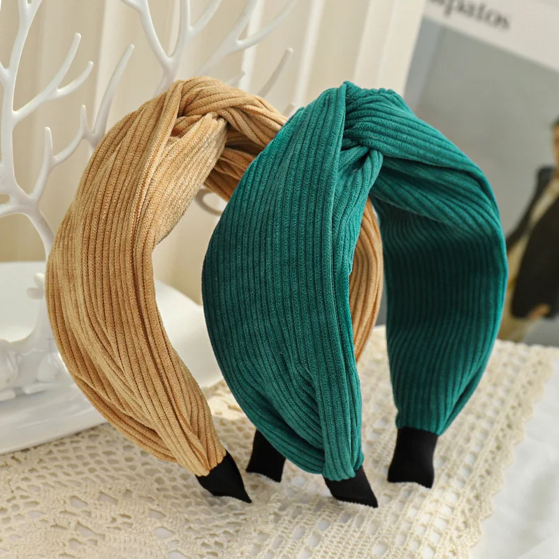 

Solid Color Corduroy Female Headband Simple Vintage Bowtie Wide Side Girl Hairband Hair Accessories Winter Fashion Headdress