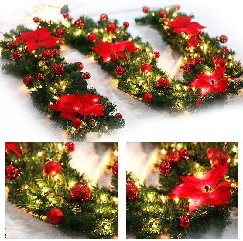 

2.7M Christmas Wreath With LED Light Christmas Garland Wreath Window Door Wall Ornament Decorations Home Halloween Ornaments