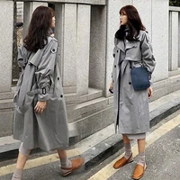 2021 autumn fashion brand women long 100 cotton trench coat and jackets large size belted raincoat windbreaker manteau femme