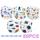 50 шт., детская одноразовая маска для лица с принтом