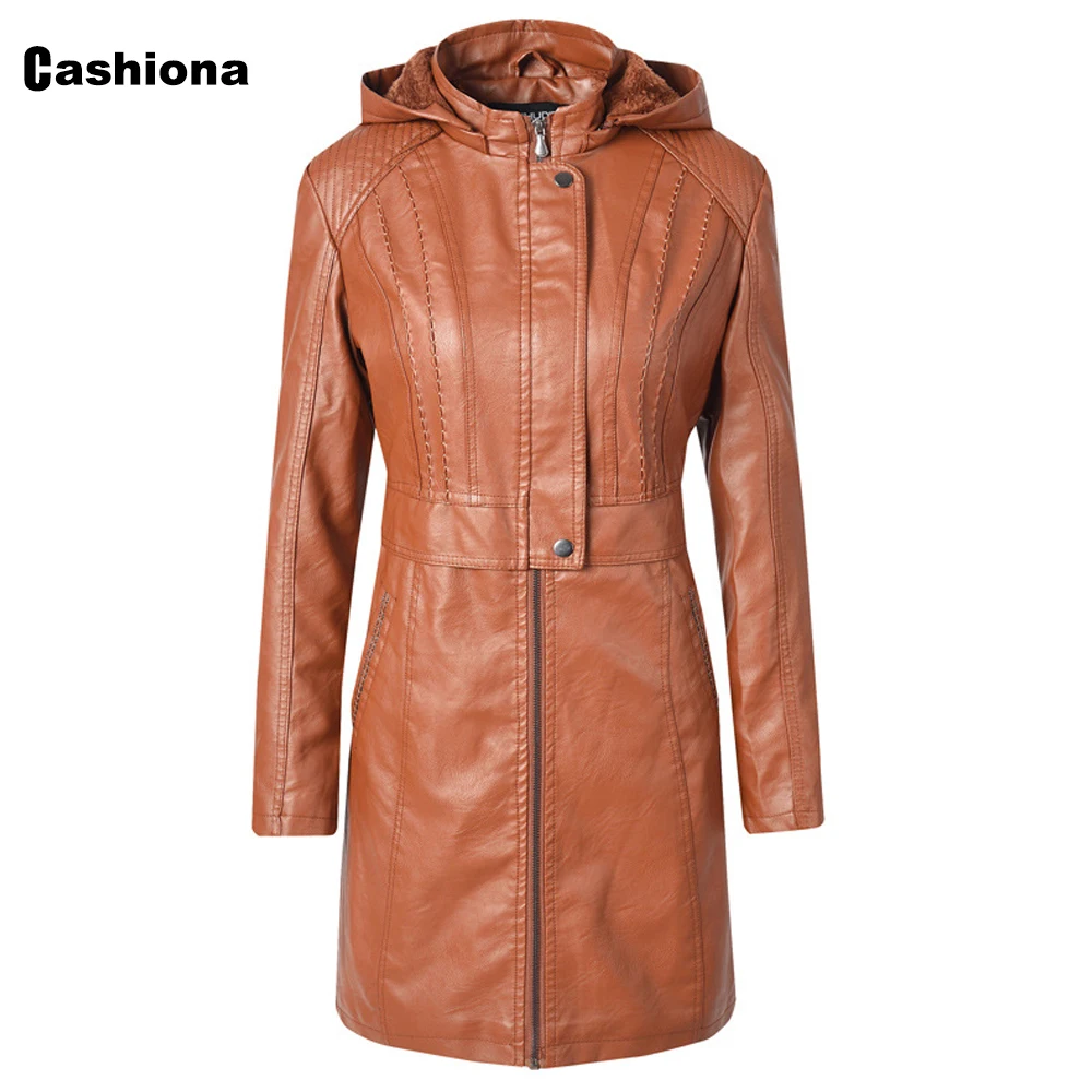 Women Pu Leather Hoodie Long Jackets 2020 Winter Warm Clothes femme veste mujer chaqueta leather jacket Hooded Coats Plus Velvet enlarge