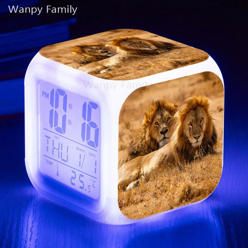 Lion King Alarm Clock 7 Color Glowing LED Digital Kids Birthday Gift Multifunction Touch Sensing Electronic | Дом и сад