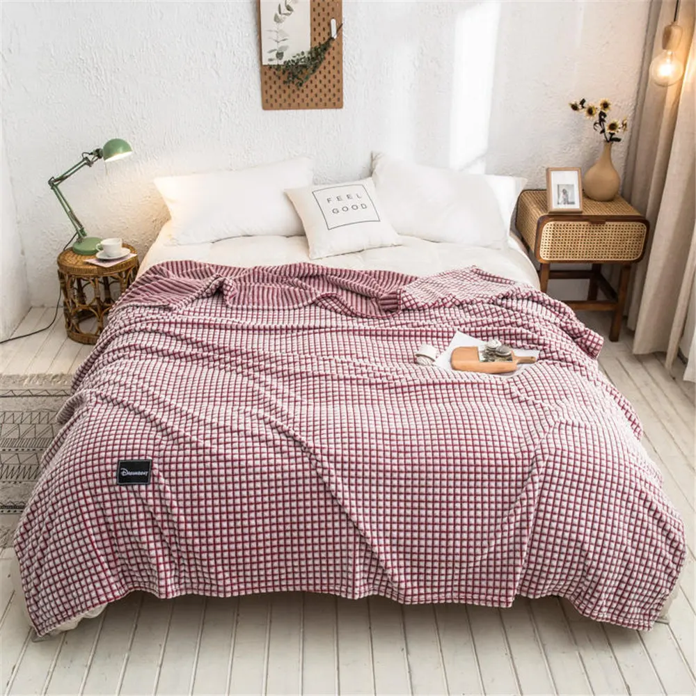 Plaid Flannel Fleece Blanket Adult Children Soft Warm Double Hairy Winter Bed Covers Throw Linen Bedspread on The Sofa Bedroom | Дом и сад
